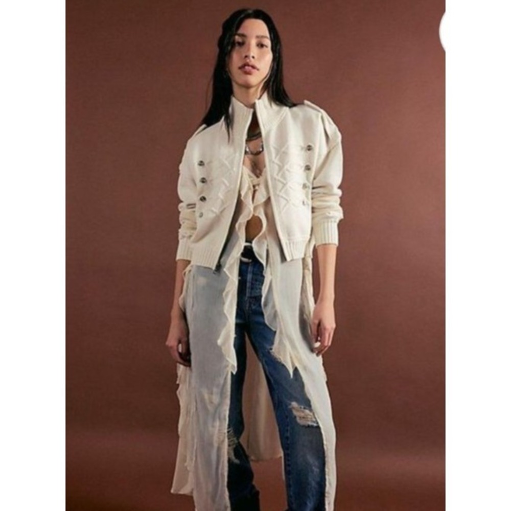 Free People Women's Natural We The Free Band Cardi Y2K Sweater Quiet Luxury M - Picture 2 of 12